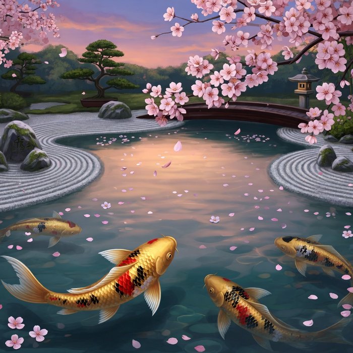 Lucky Koi Pond slot game art, zen theme